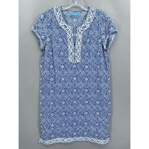 J McLaughlin Dress Tunic Cover Up Womens Small Blue White Medallion Arabesque